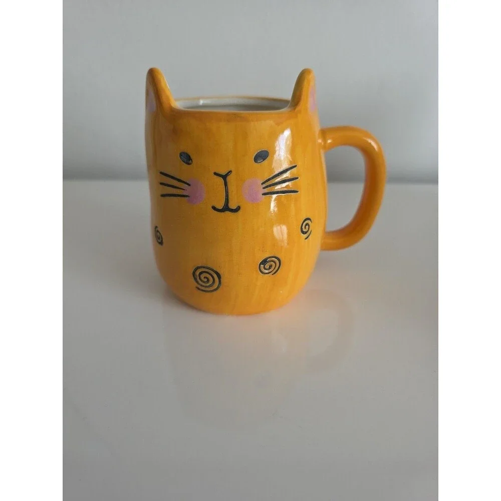 Cat Face Ceramic Mugs Set of 4 10oz Stoneware Coffee‎ Cups 1 Cracked